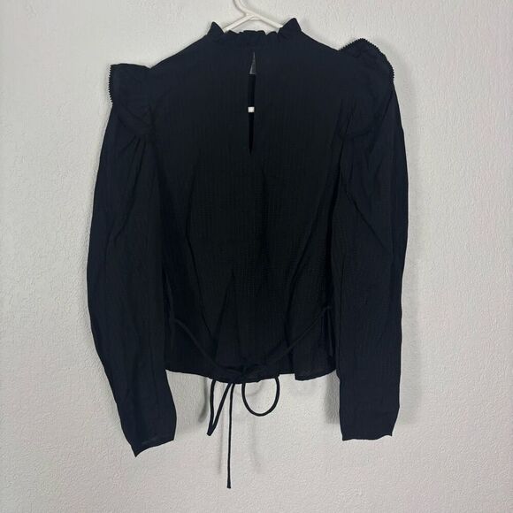 ASTR The Label Black Ruffle Detail Long Sleeve Blouse Top Size Small - Picture 2 of 8